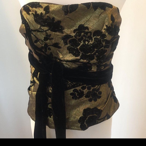 Silk Metallic Gold/Black Velvet Bustier - Picture 3 of 6